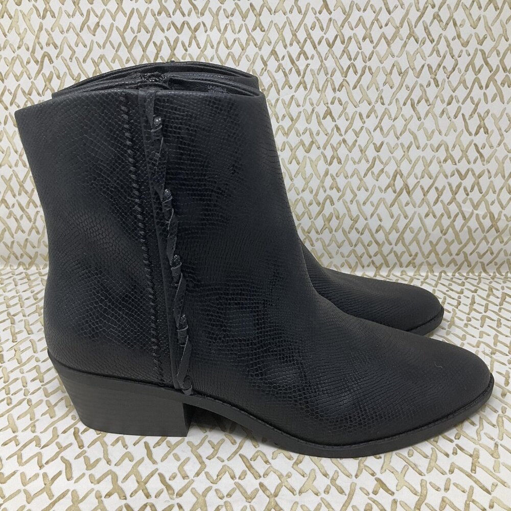 Lucky Brand Ankle Boots Womens Size 10 Black Vegan Leather‎ Side Zippers Shoes
